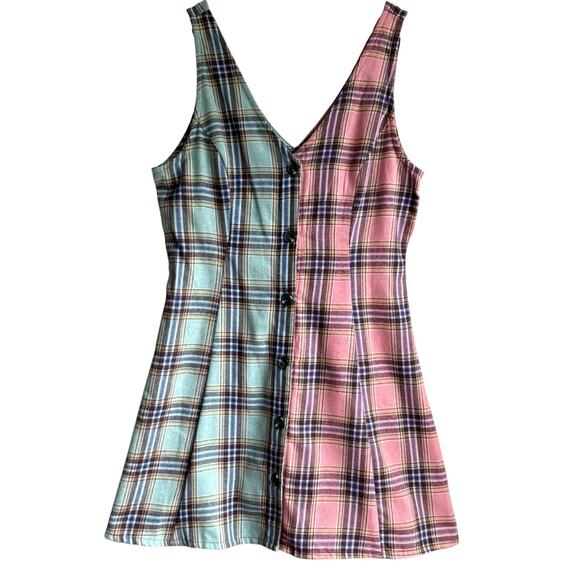 Stitch & Pine Dresses & Skirts - Stitch & Pine Button Front Sleeveless Mini Dress Plaid Retro Grunge 90s S/L